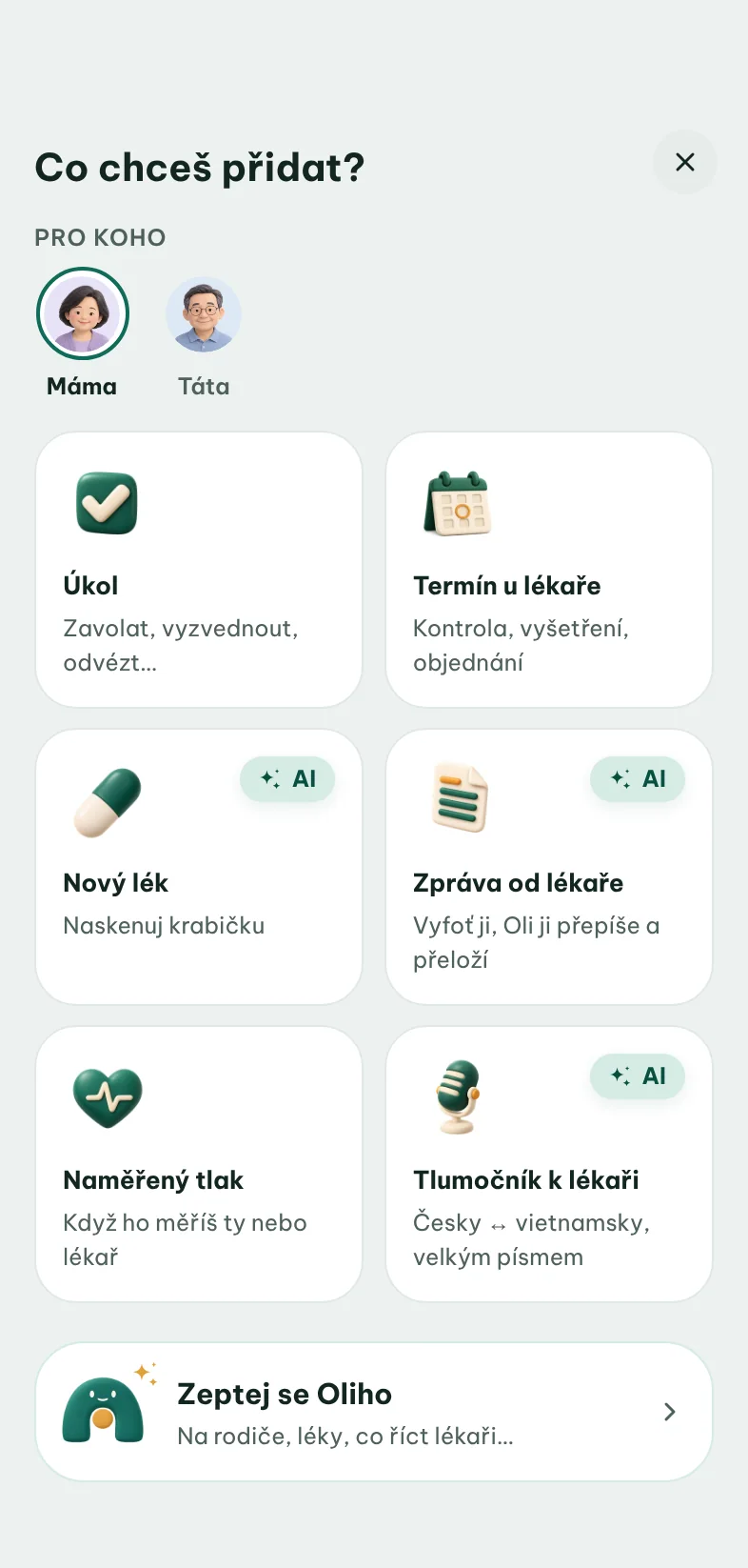 Tlačítko + v Opoře