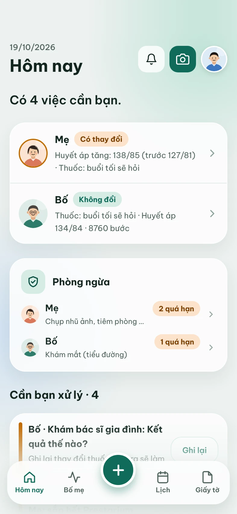Màn hình của con: tình hình của bố mẹ, lịch khám phòng ngừa và việc cần làm